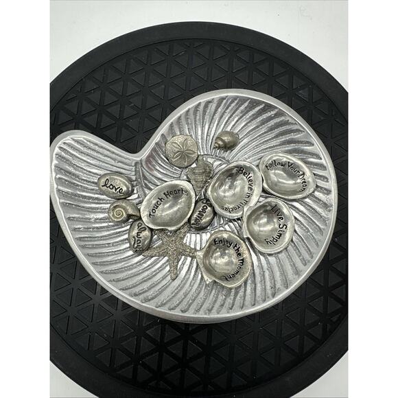 Beautiful Sea Shell Trinket Dish Inspiration Quote Sea Shells Silver Tone - Picture 1 of 4